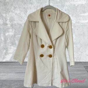 TULLE Anthropologie CREAM DOUBLE BREASTED Jackie Jacket Coat Fully Lined Flared.